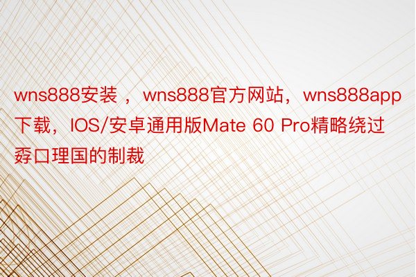 wns888安装 ，wns888官方网站，wns888app下载，IOS/安卓通用版Mate 60 Pro精略绕过孬口理国的制裁
